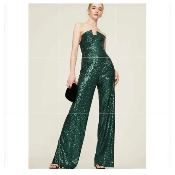 Black Halo Lena Jumpsuit in green, Size: 0 - Picture 1 of 15